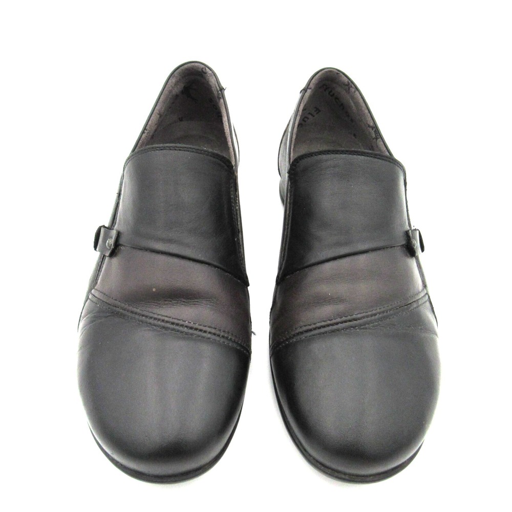 Fluchos Two Tone Black Brown Leather Slip On Flats Comfort Made in Spain